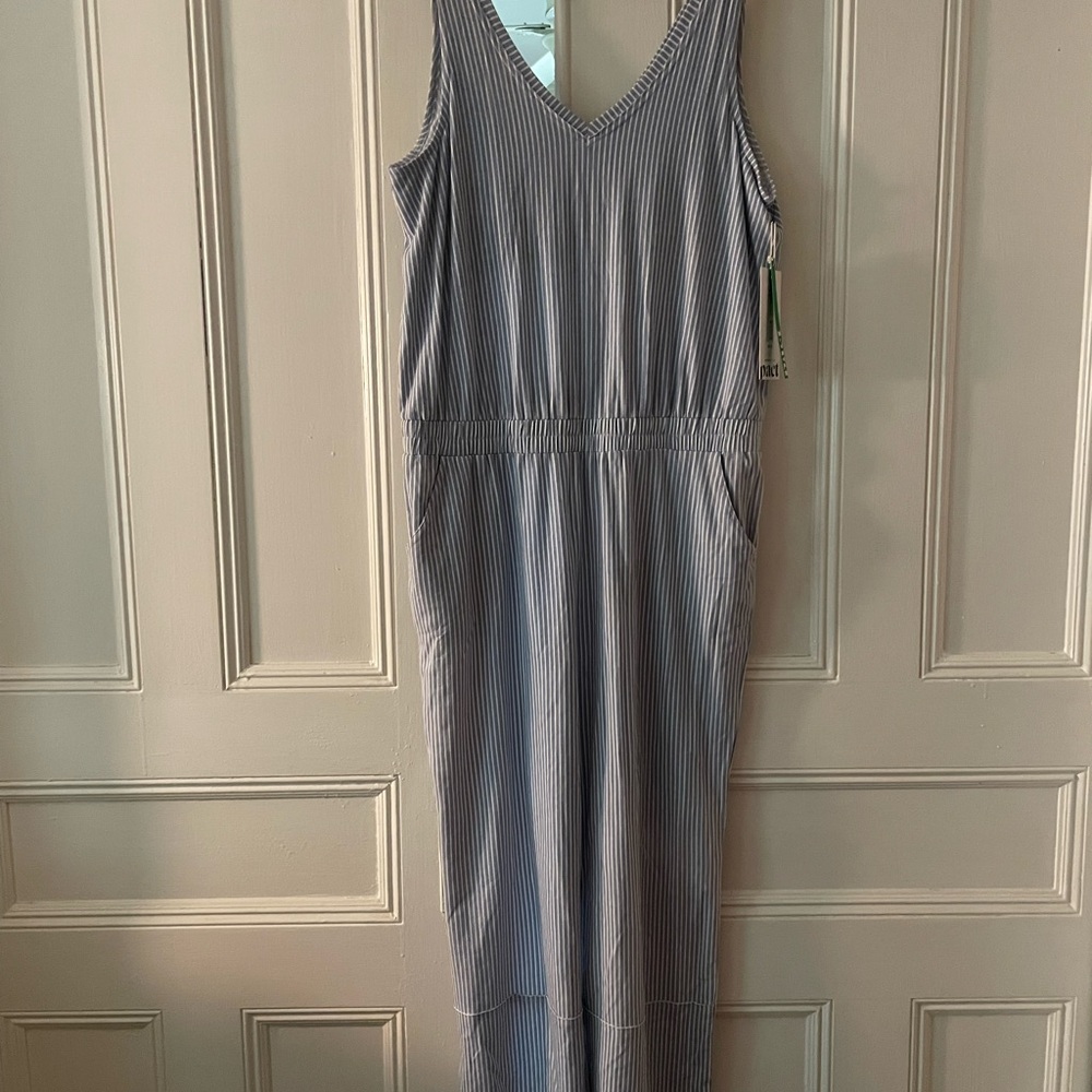 Pact Blue and White Striped Jumpsuit